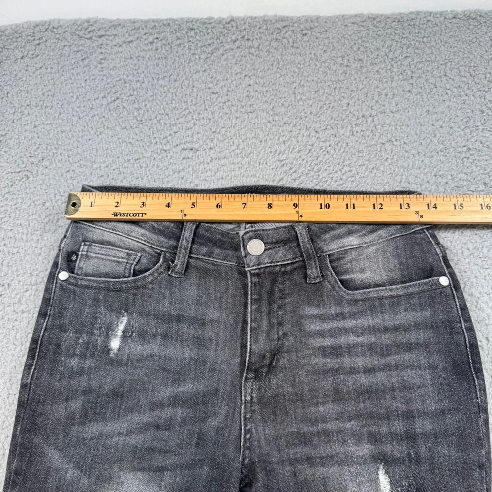 Judy Blue Jeans Women Size 5 27‎ Distressed Skinny Fit Black Wash Frayed Hem